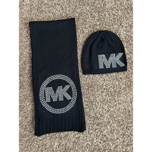 MICHAEL KORS BLACK SILVER Studded Scarf & Beanie Hat Separates S783-0010‎ & 0007